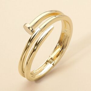 Gold Double Nail Screw Shaped Cuff Bracelet Hinged Fashion Statement Jewelry